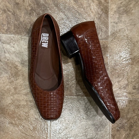 DREW Shoes - Drew Lucy Woven Brown Slip On Heeled Leather Loafers 8W